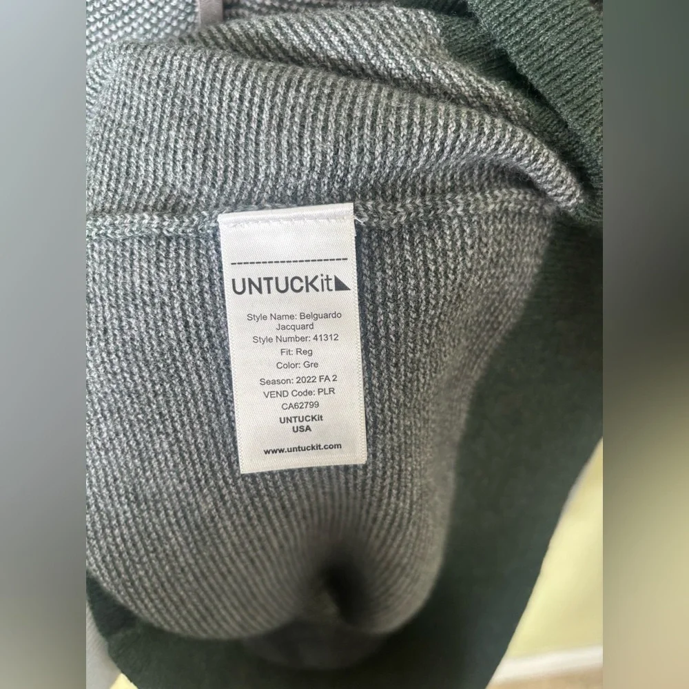 UNTUCKit Merino Wool Green Long Sleeve Quarter-Zip Sweater Size Large